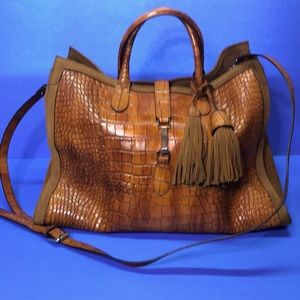 Italian leather and suede satchel bag